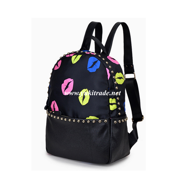 lip print rivet backpack